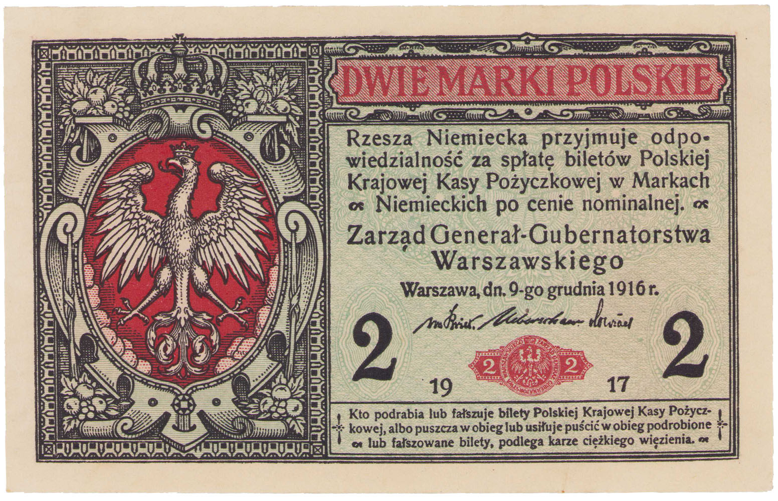 2 marki polskie 1916, Generał, seria B - PIĘKNE